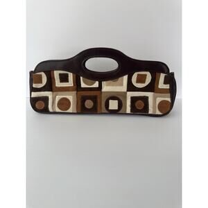 VTG Leather Mussio de Grooi Patchwork Rectangular Clutch Handbag Brown Purse